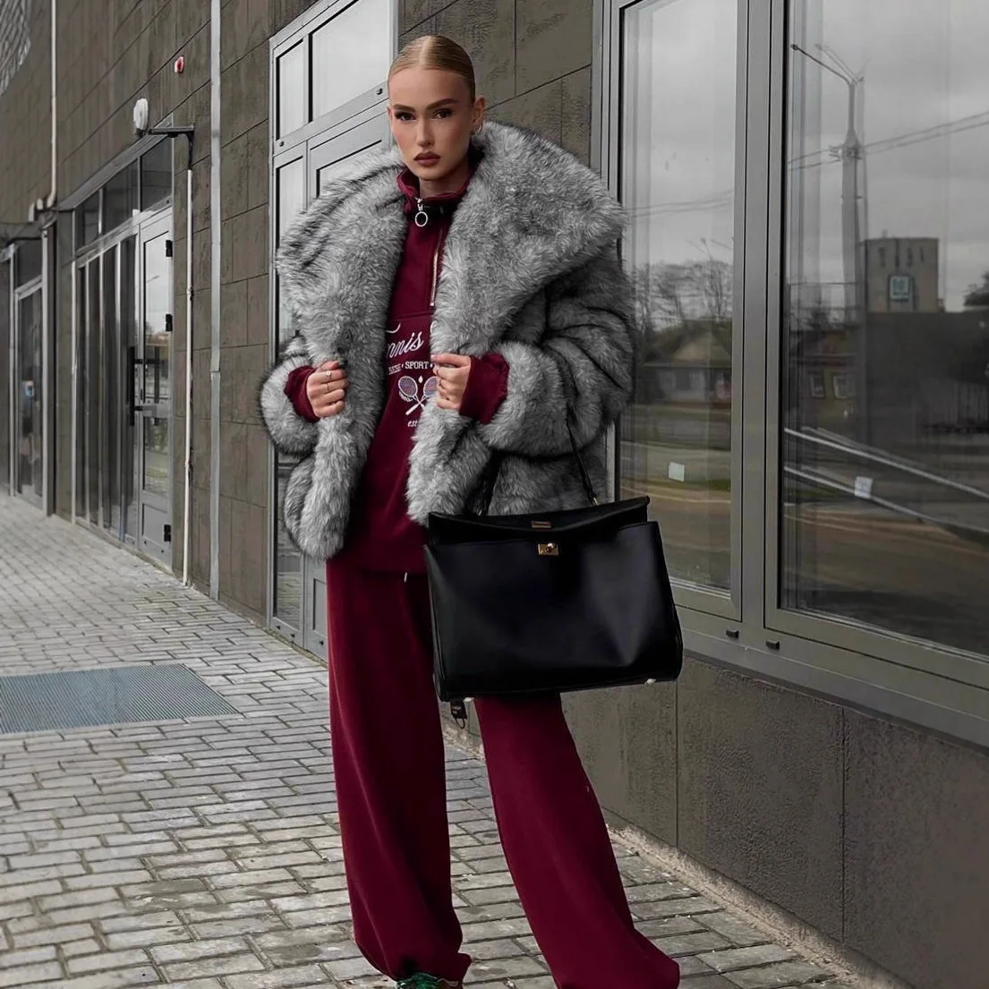 

New Autumn Winter lady Fur Coat Women Large Lapel Internet Celebrity Imitation Fur Coat Fashion Silver lady Color