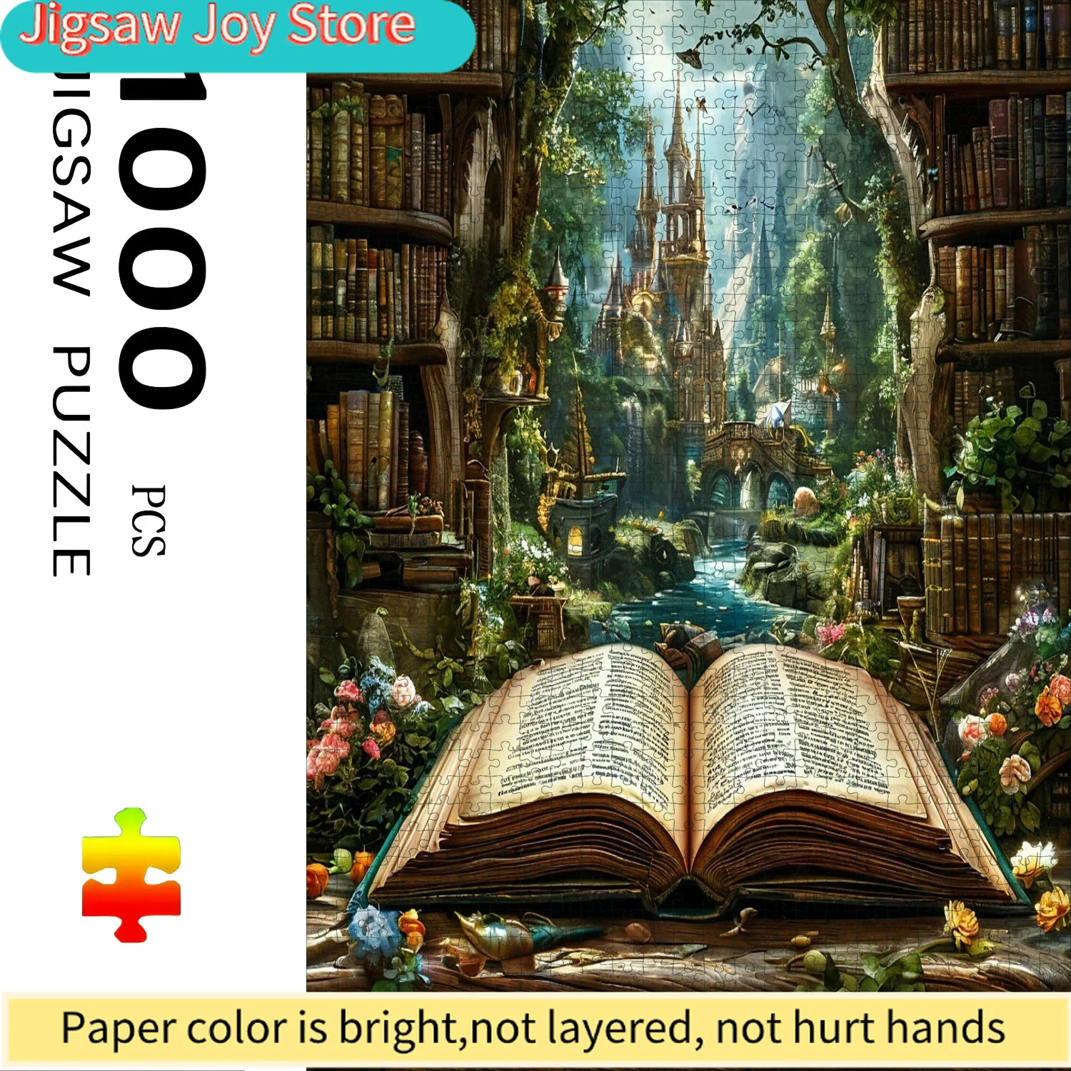 A Boxed Puzzle of  Featuring a Book And Castle Design, Measuring 70X50 Cm. This Large Puzzle for Is a Fun Family Game That Hel