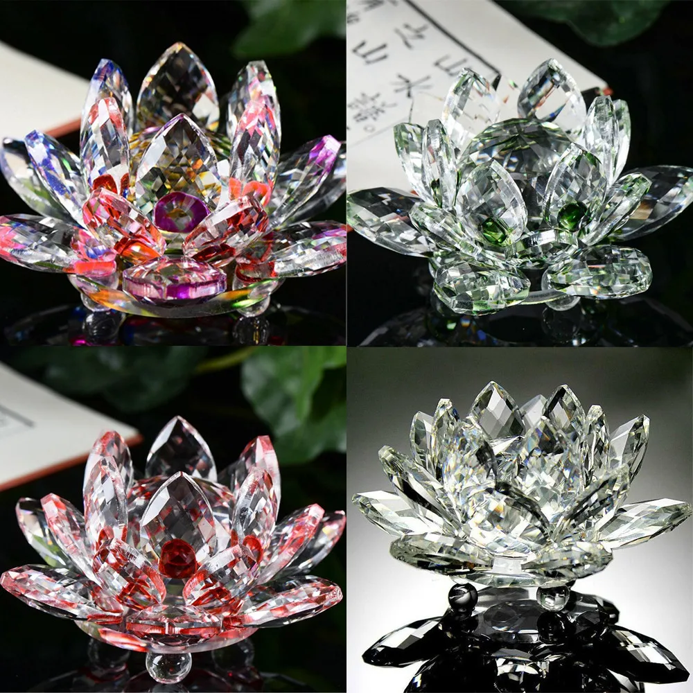 Crystal Lotus Glass Figure Paperweight Ornament Feng Shui Decor Collection Lucky Flowers Room Decor New Year Valentine Gifts