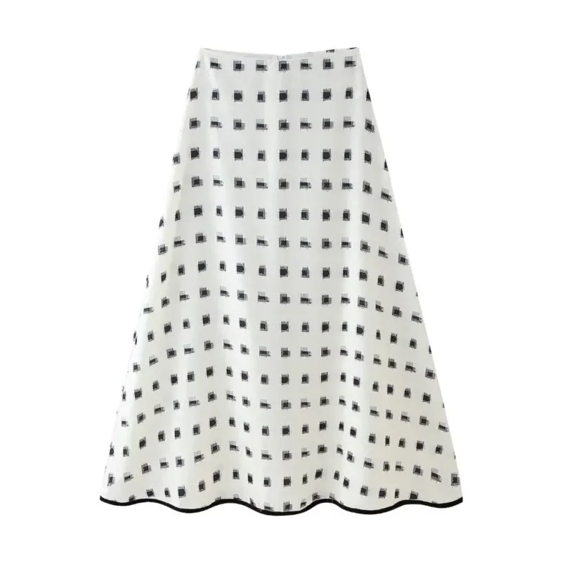 Checkered skirt for Womens Casual High Street outdoor elegant style Checkered pattern decoration Ankle-Length Skirt