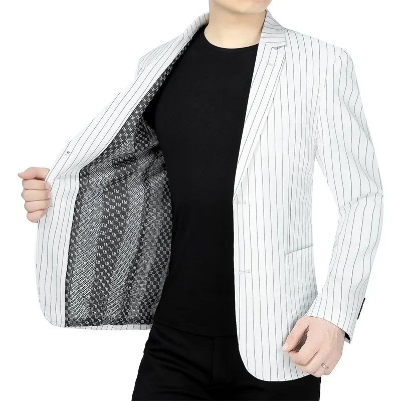 New Summer Men Mesh Thin Striped Business Blazers Jackets Casual Suits Coats Quality Male Slim Fit Blazers Suits Coats Clothing