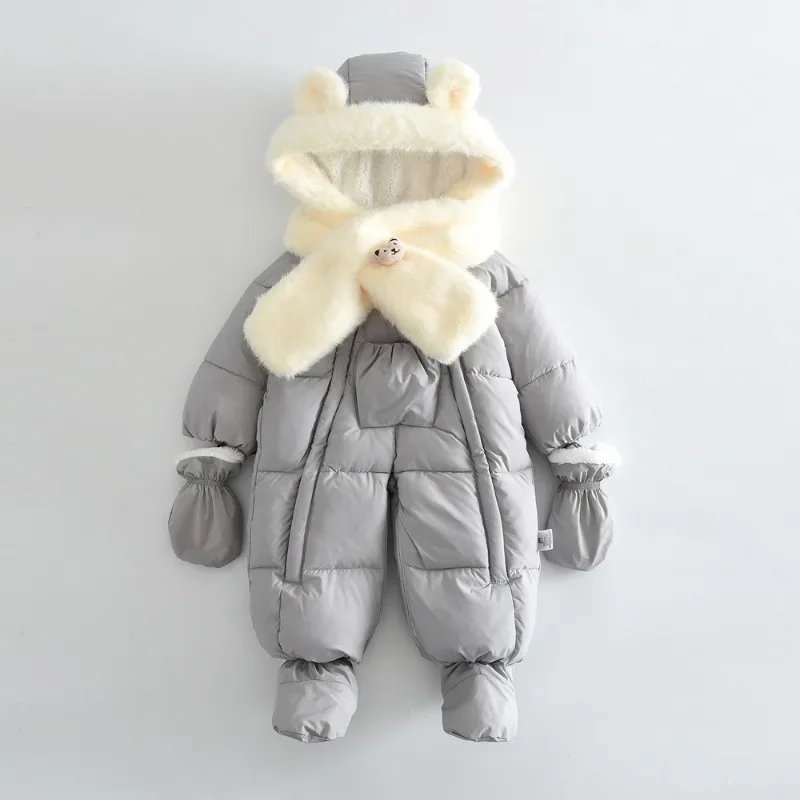 4-teiliges Set BELLBELL Winter-Strampler für Neugeborene Mädchen + Schal + Handschuhe + Schuhe, Outfit mit Kapuze, Plus Samt, warm, für Säuglinge, Babys, Mädchen, Jumpsuits – Detail 7