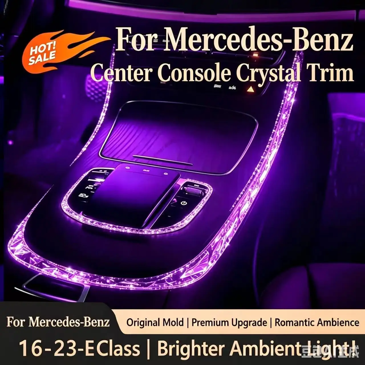 Cadre lumineux ambiant en cristal pour console centrale de voiture Mercedes Classe E W213 2016-2023 CLS W257/C257, accessoire de décoration intérieure
