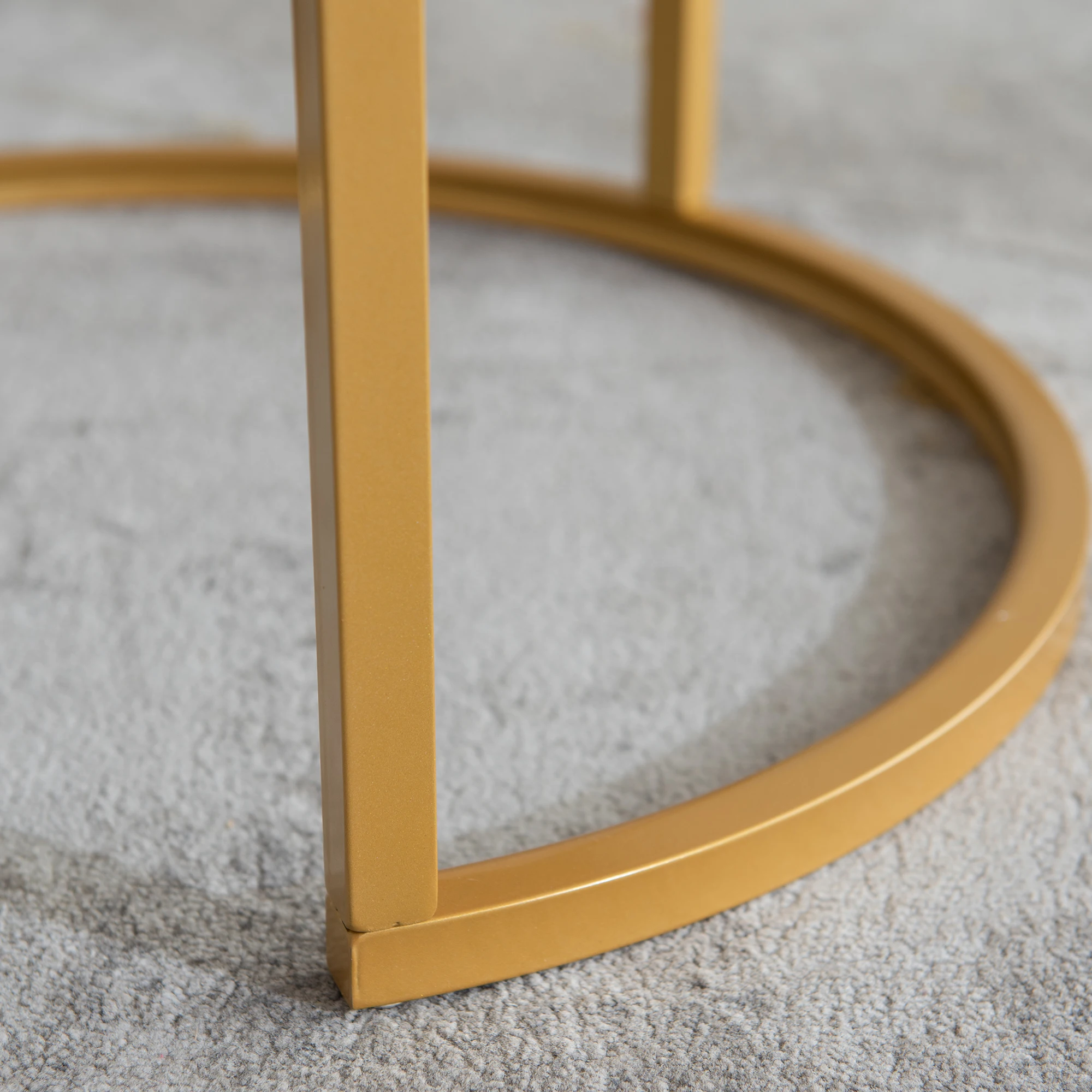 Modern Nesting Coffee Table Round, Golden Color Frame with Wood Top for Small Space and Living Room