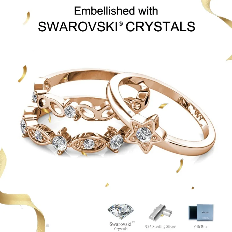 

Daisini 925 Sterling Silver Swarovski Crystals Ring Set for Women Men Anniversary 18k Plated Party Band Jewelry Gift