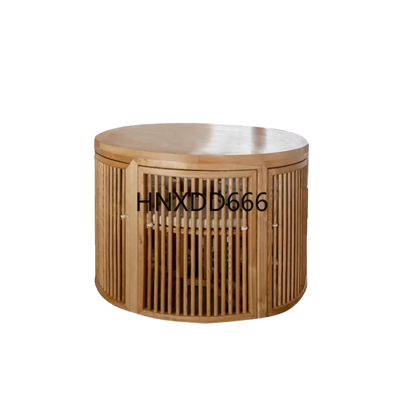 

Modern minimalist ash wood round table and chair combination
