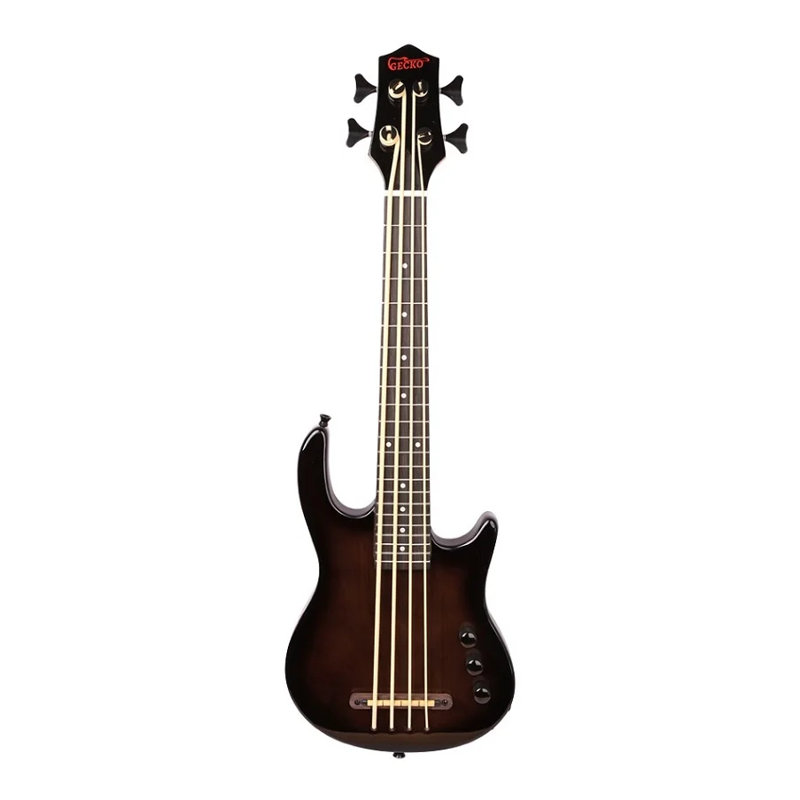 GECKO UBASS Mini ukelele eléctrico de 4 cuerdas bajo negro pulido brillante personalizado OEM ceniza arce uso musical profesional Ukelele bajo
