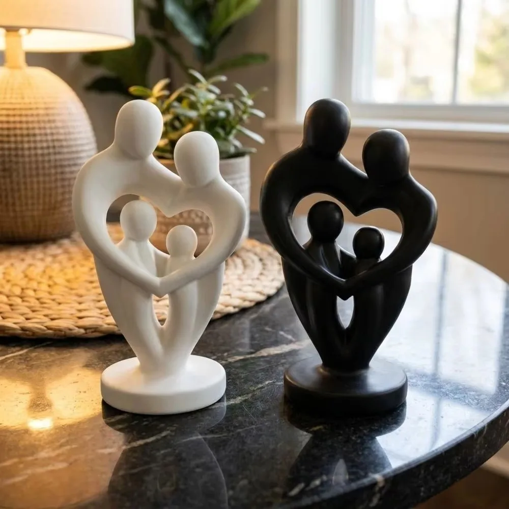 Gifts Heart Shape Family Love Figurine Modern Living Room Decor Parent Child Statue a Family of Four Tabletop Abstract Sculpture