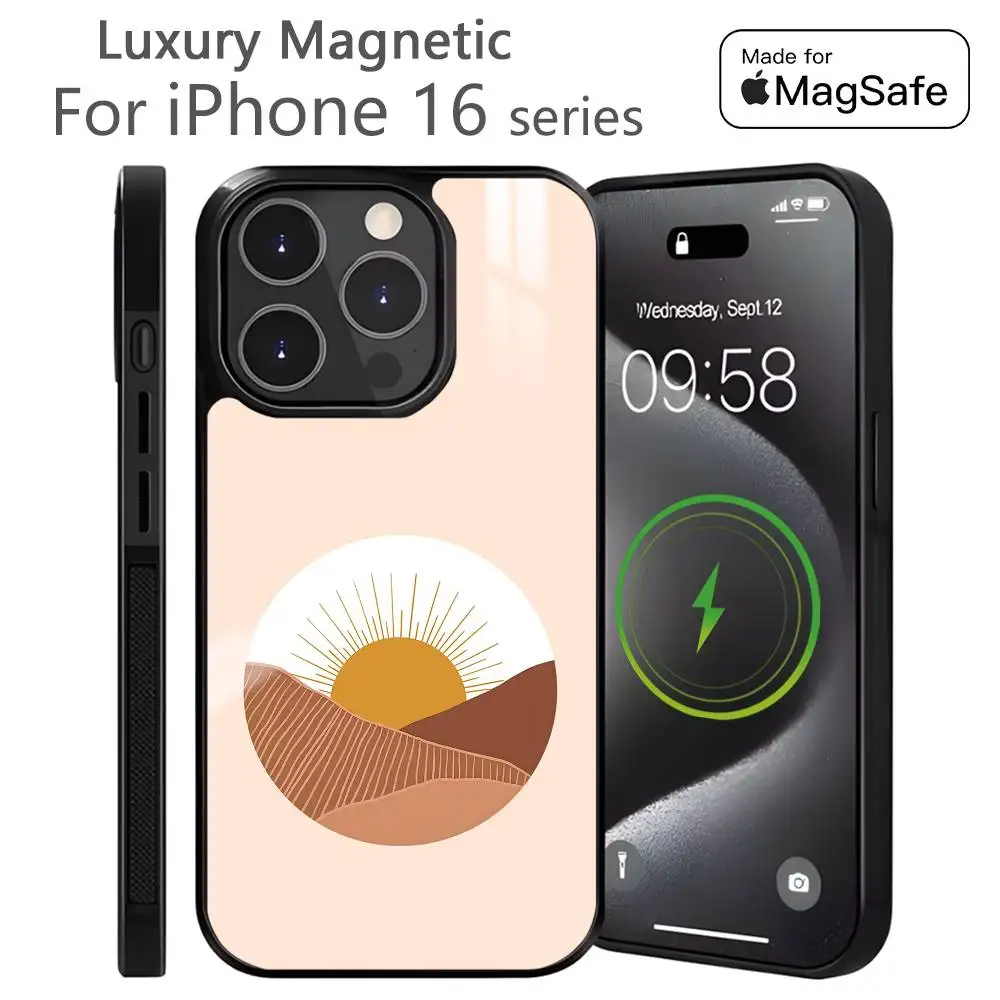 Retro Moderne Sonne Telefon Fall MagSafe Magnetische Für iPhone 16 15 14 13 12 11 Pro Plus Max Mini Drahtlose Ladegerät Funda