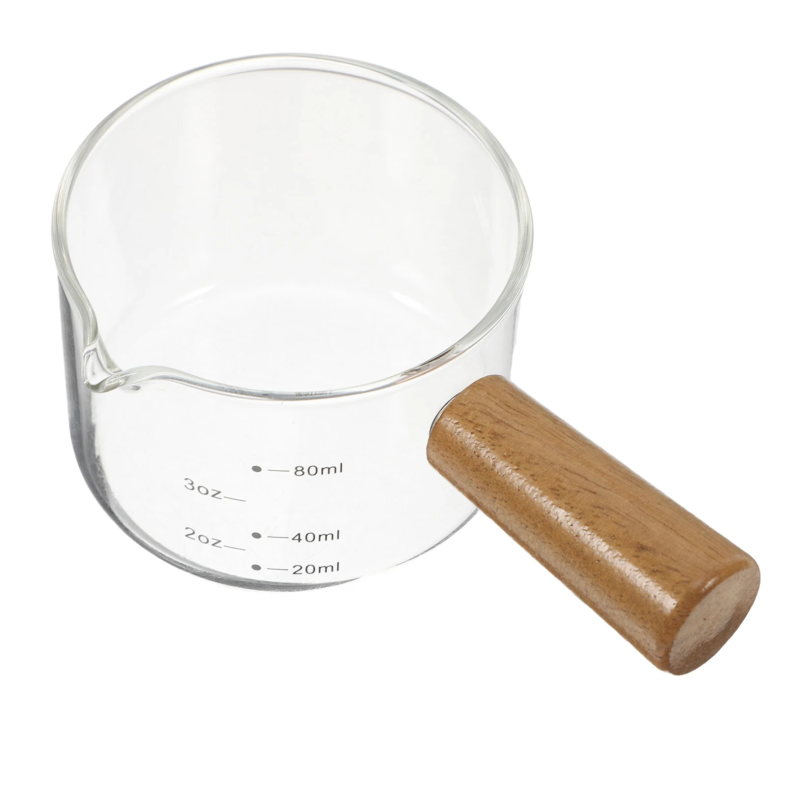 

Glass Milk Pitcher Wooden Handle Precise Measurement Mini Milk Jug Espresso Frothing Pourer for Coffee Home Office