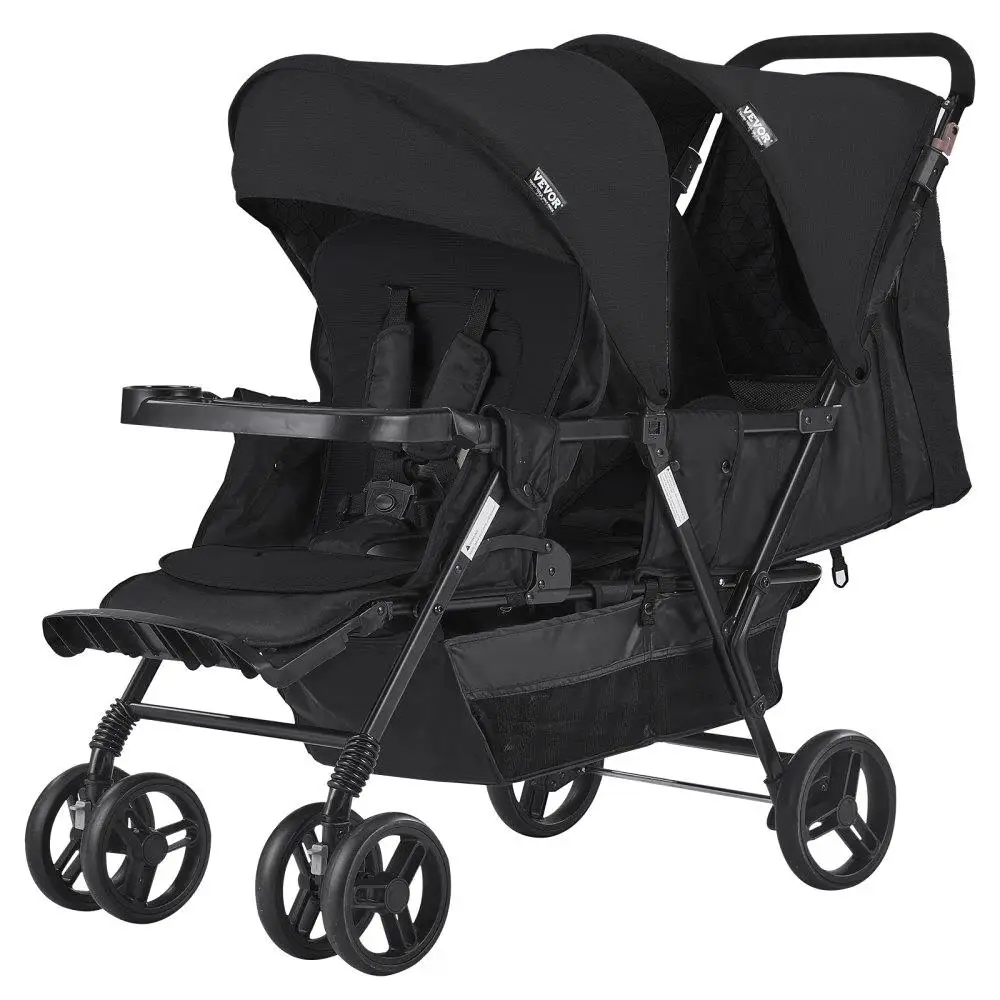

Lightweight Foldable Double Twin Tandem Stroller Black
