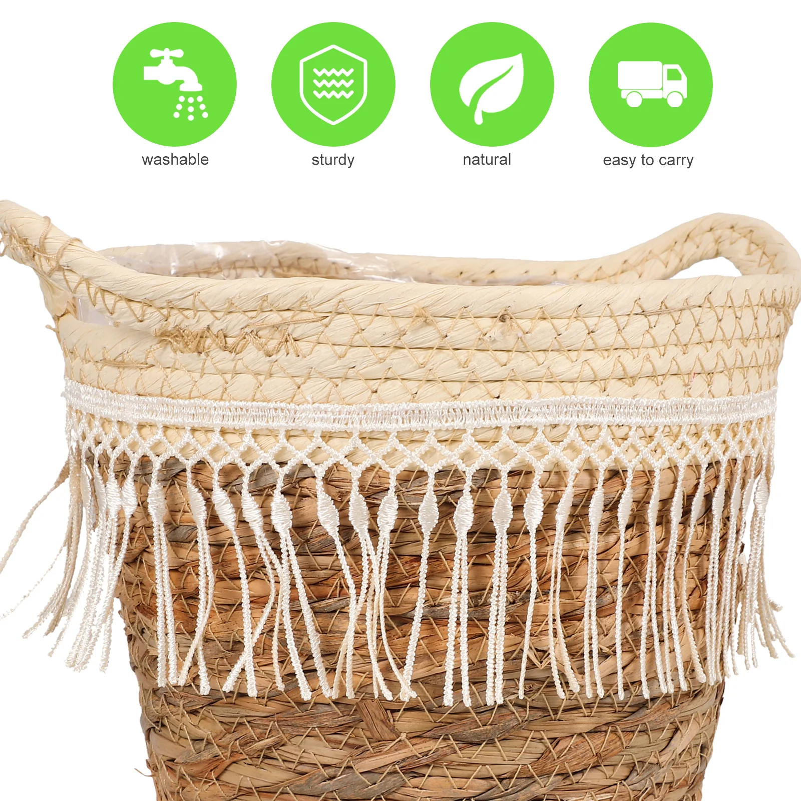 

Rustic Hand Woven Plant Basket With Liner Natural Seagrass Flower Planter For Indoor Outdoor Decor Durable Woven Basket
