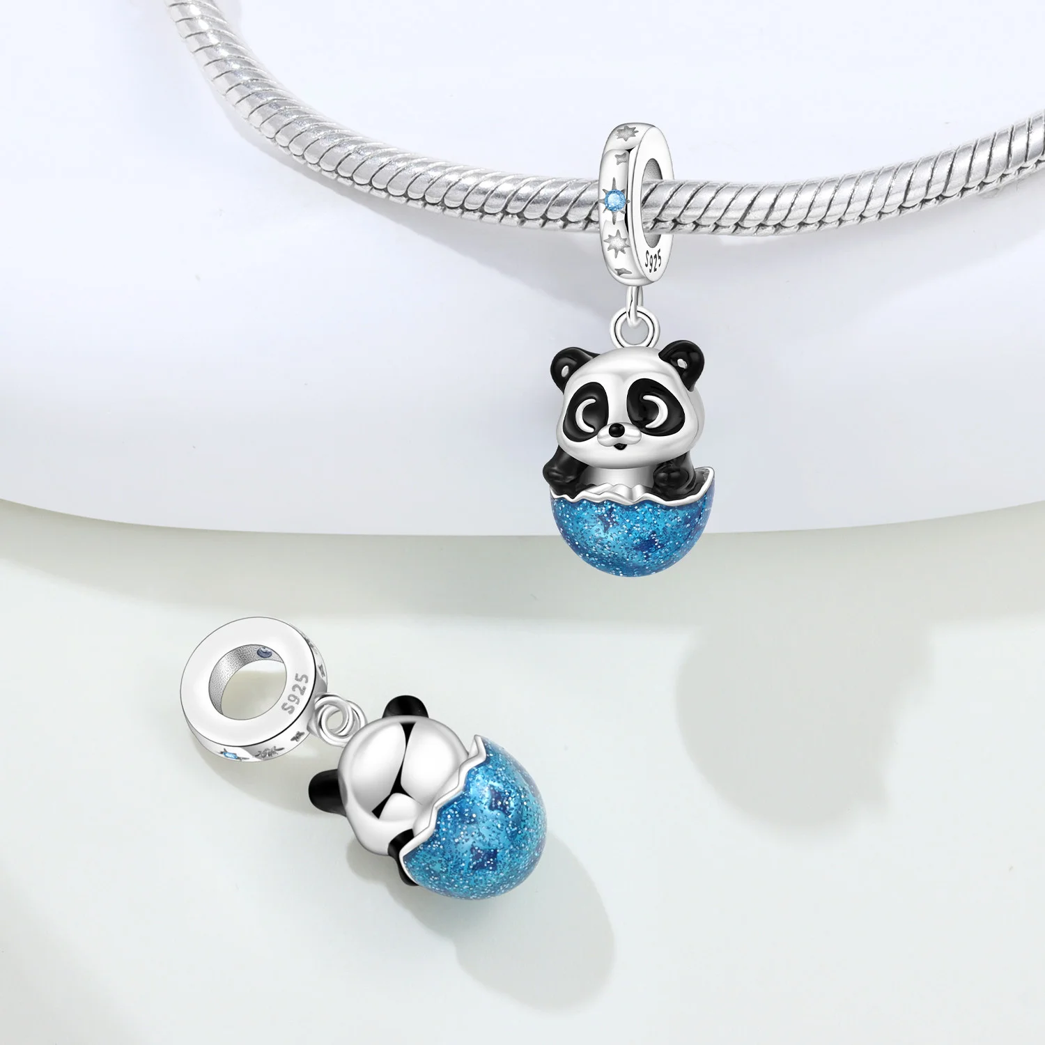 PANPOKI 925 Sterling Silver Eggshell Panda Animal Beads Original Pendants Bracelet Charm Jewelry Party DIY Trendy Gifts