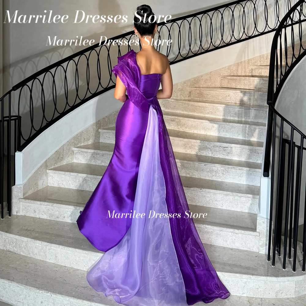 Marrilee One Shoulder  Mermaid Satin Contrast Color 3D Flowers Pleats Panel Train Zipper Back Saudi Arabia Evening Gowns