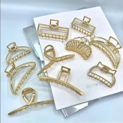 Fashion Women Hollow Geometric Hair Clips Metal Hair Claw Cross Hairpin Headband Non Slip Hair Crab Gold Color Hair Accessories