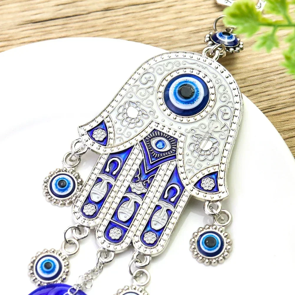 Ijzer Geometrisch Patroon Muur Hangende Windgong Kunst Ambachten Fatima Hand Blue Eye Ornamenten Meditatie Yoga Healing Home Room Decor