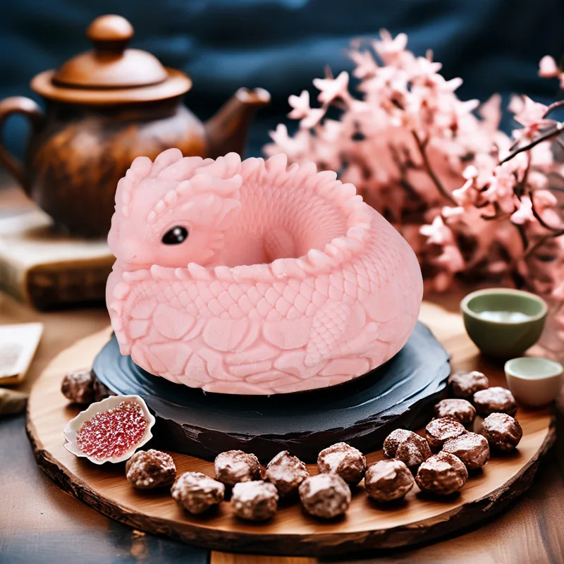 Cute Dragon Candle Silicone Mold DIY Pudding Dessert Mousse Cake Mold Handmade Aromatherapy Gypsum Soap Candle Making Mould