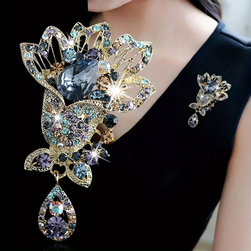 Vintage feminino masculino moda requintado emblemas de cristal clássico elegante high-end senhora festa banquete broche pino