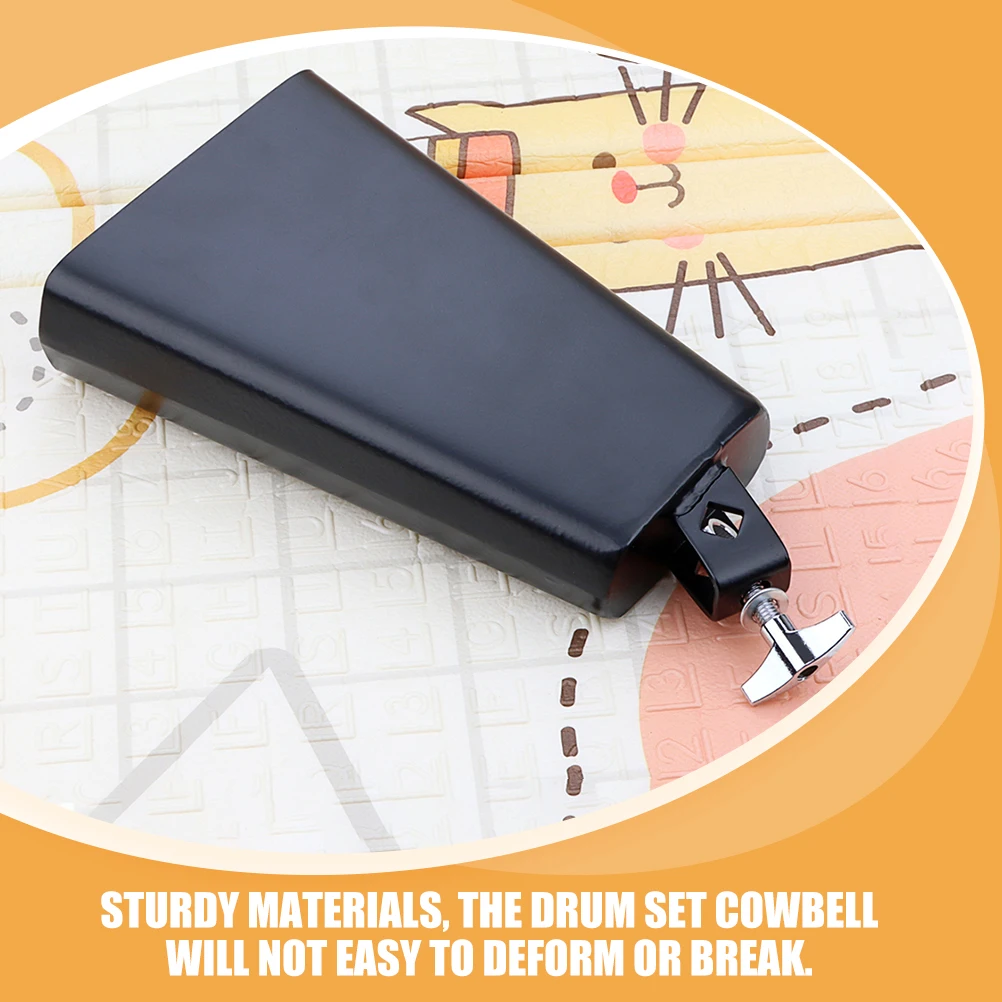 Cowbell preto para conjunto de tambor, acessórios de instrumento de percussão de metal, brinquedo musical, ferramenta de treinamento de ritmo, educacional para crianças