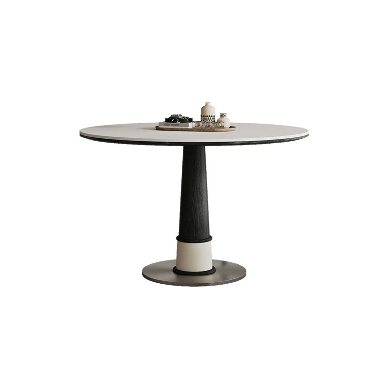 Solid wood rock slab small round table, French retro style round negotiation table