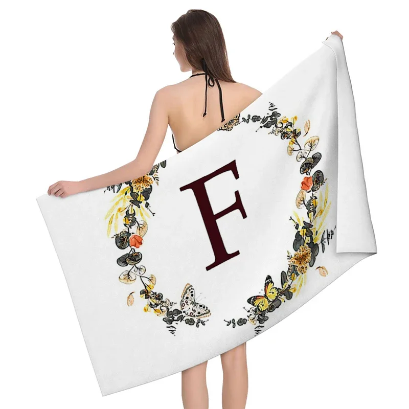 1pc Flower wreath letter pattern Pattern Beach Towel,Ultra-Fine Fiber Beach Blanket,Highly Absorbent Bath Towel,Suitable