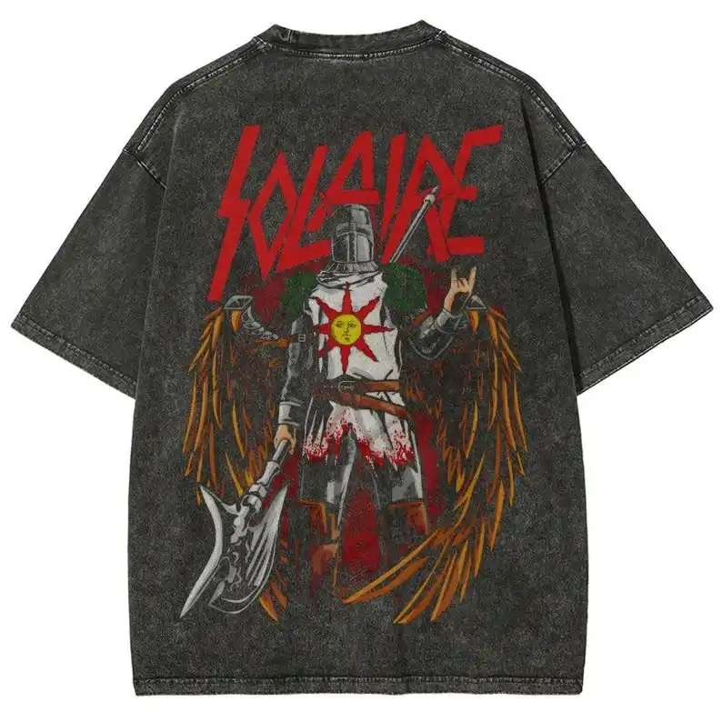 Dark Fantasy Warrior Vintage Washed Oversized T-shirt Men Women Streetwear Y2k Cotton Gift for Game Fan Tee Femael Male Clothing