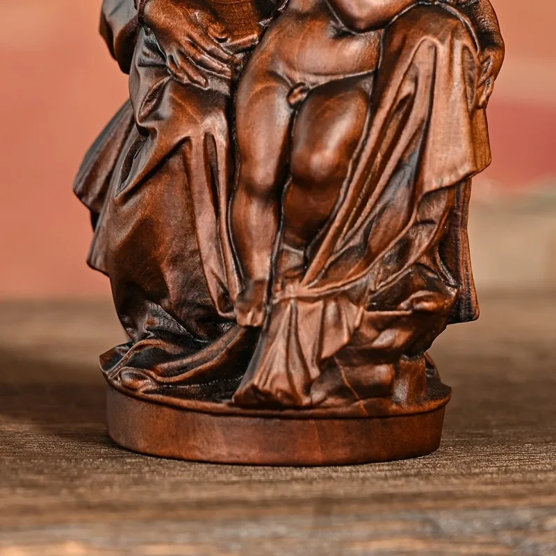 Vintage Solid Wood Carving Crafts Ornaments Bruges Our Lady and YS Sculpture Statue Sacred Home Ornaments