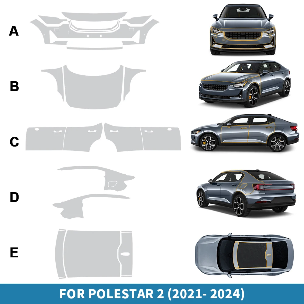 

Защитная пленка против царапин для Polestar 2 2021-2024 ТПУ наклейка на кузов автомобиля защитная пленка PPF прозрачная внешняя пленка