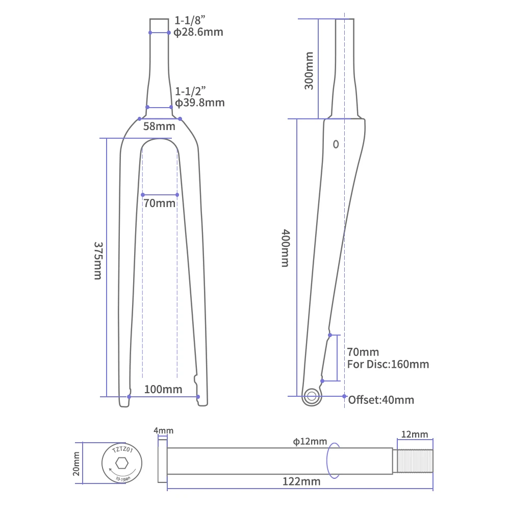 Road Bike Fork 27.5er Tapered Rigid Fork Full Carbon Fiber Bike Front Fork Gravel Bicycle Disc Brake