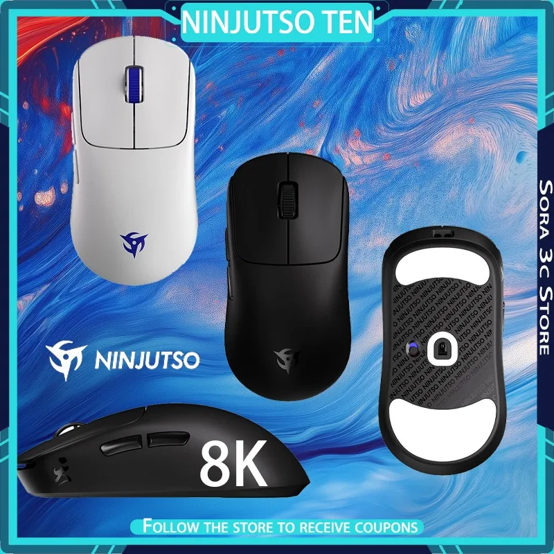 

Беспроводная мышь NINJUTSO TEN, датчик AIMNINJA 8K, легкая эргономичная игровая мышь с низкой задержкой, аксессуары для ноутбуков