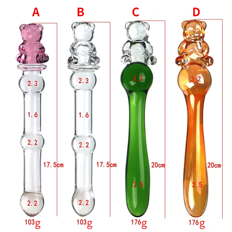 Cute Bear Head Glossy Glass Crystal Dildo Anal Plug Beads Fake Penis Vaginal Wand Sex Products For Women Lesbian Unisex Sex Toys