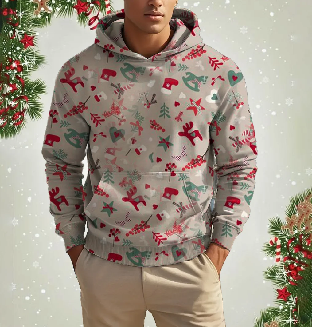 سانتا كلوز طباعة الرجال هوديس عيد الميلاد عنصر السنة الجديدة الملابس أزياء فضفاضة السترة الخريف والشتاء بلوزات غير رسمية