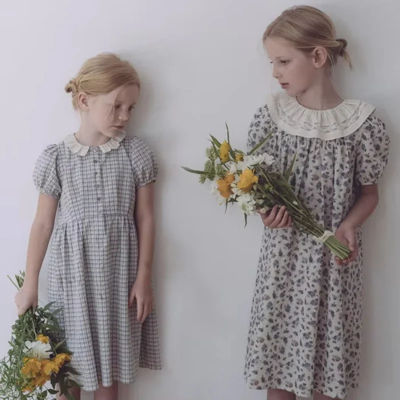 OUYANG&IVAN Girl\'s Corduroy Flossie Dress Ins 25LOU Palace Style Embroidered Lace Dress Ss Floral Girl Dress