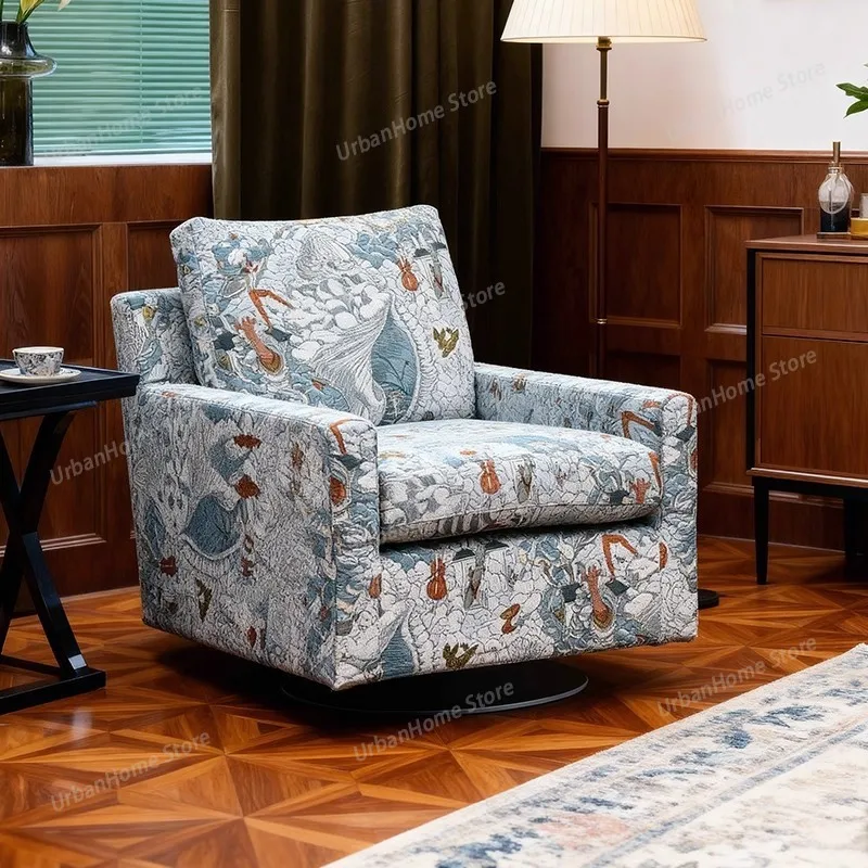 

Vintage French Style Printed Swivel Armchair for Living Room Bedroom Balcony Home Decor 360 Degree Rotation Leisure Chair for