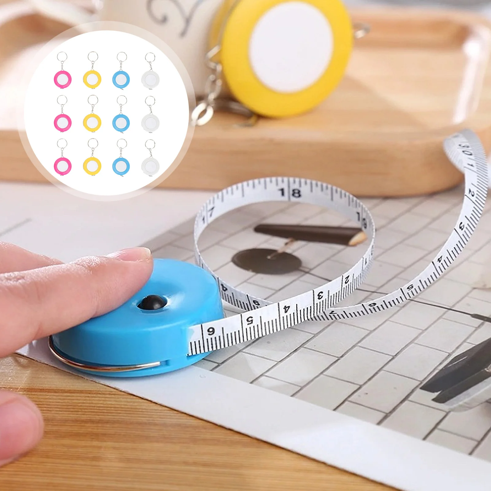 

12Pcs Mini Keychain Tape Measure Assorted Colors Portable Measuring Tool for Body Clothes Waist Compact Lightweight Measuring