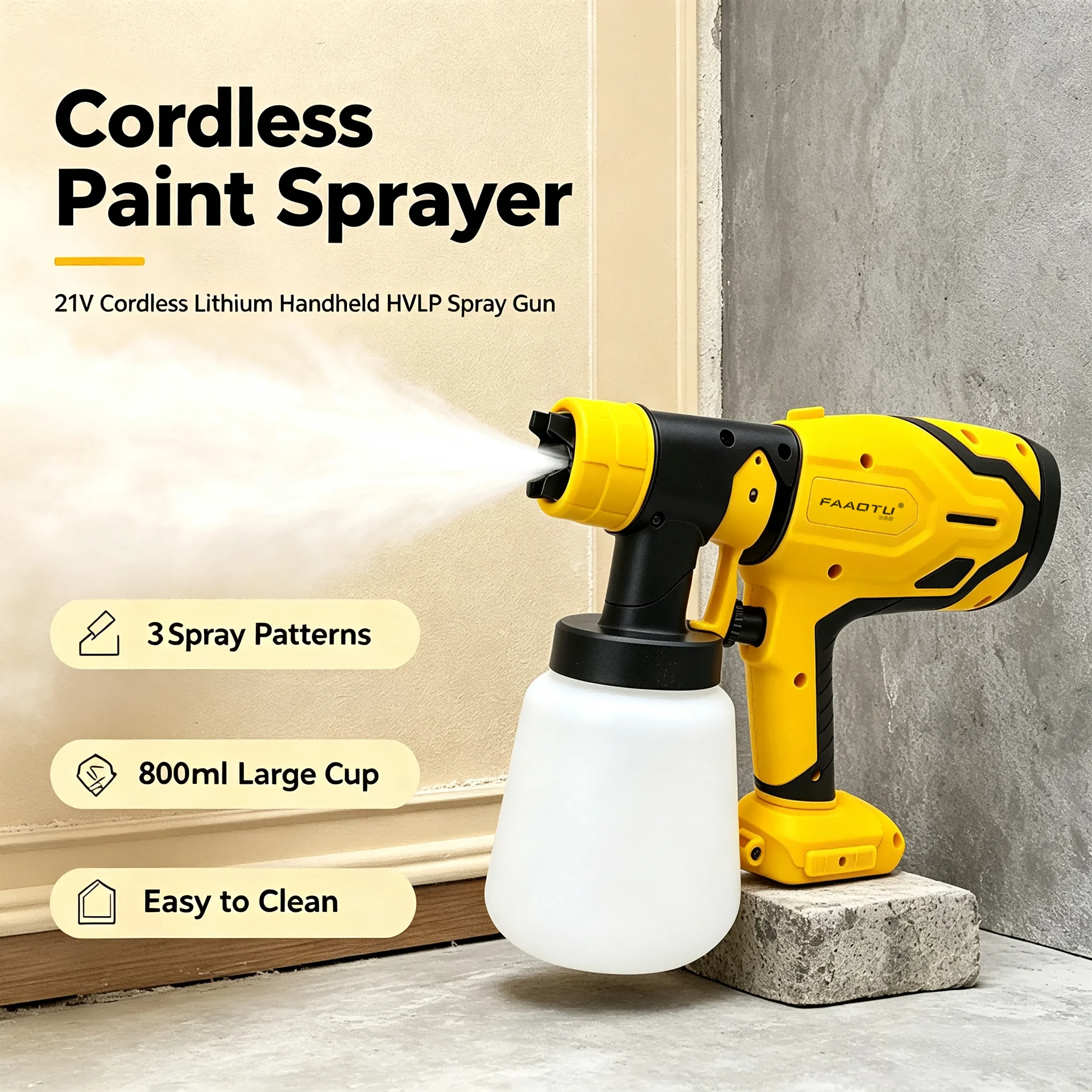 FAAOTU Electric Spray Gun Brushless800ml Capacity Uniformly Sprays Water Mist Or Paint Powerful And Even Application
