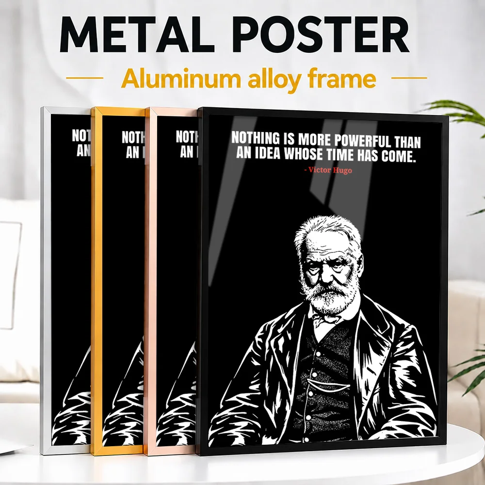 Victor Hugo Quote Framed Aluminum Metal Poster Customized Photo Focused Lettering Style Wall Art For Study Ideal Birthday Gift