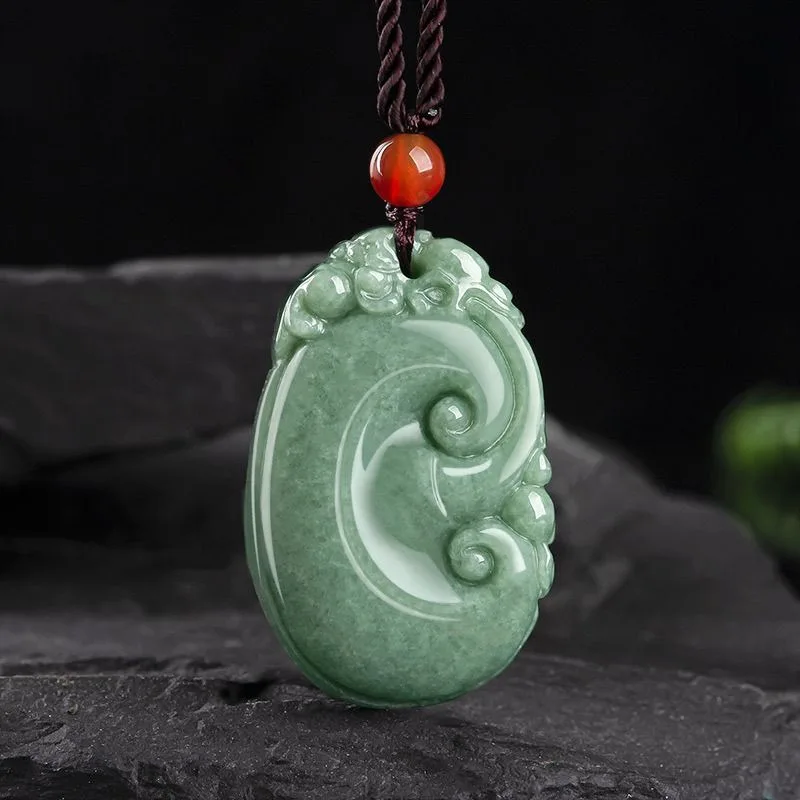 

New Jadeite Bean Green Ruyi Auspicious Pendant Pendant Ice Seed Women's Jade Pendant Ruyi
