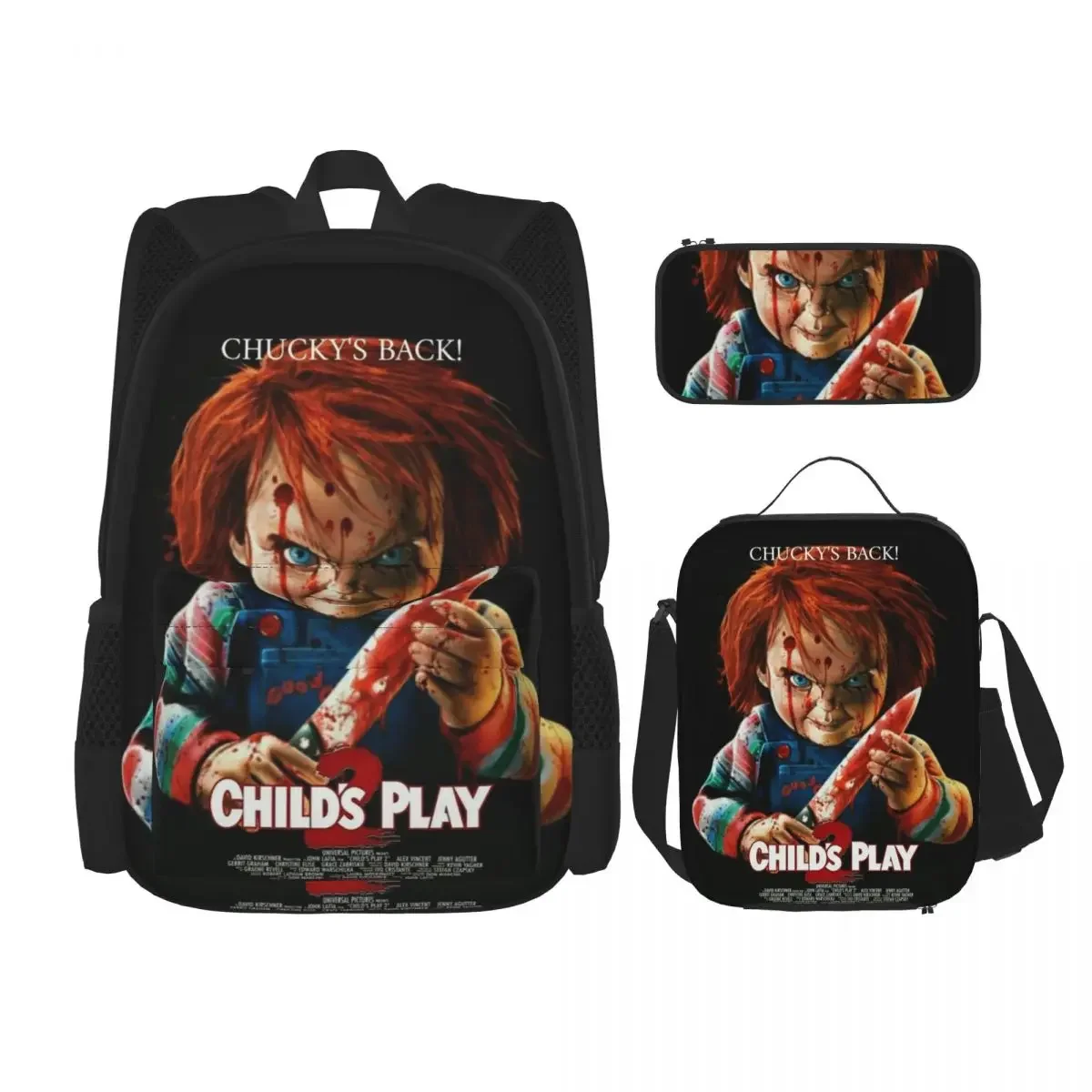 

Good Guys Child's Play Chucky Backpacks Boys Girls Bookbag Children School Bags Kids Rucksack Lunch Bag Pen Bag Three-Piece Set