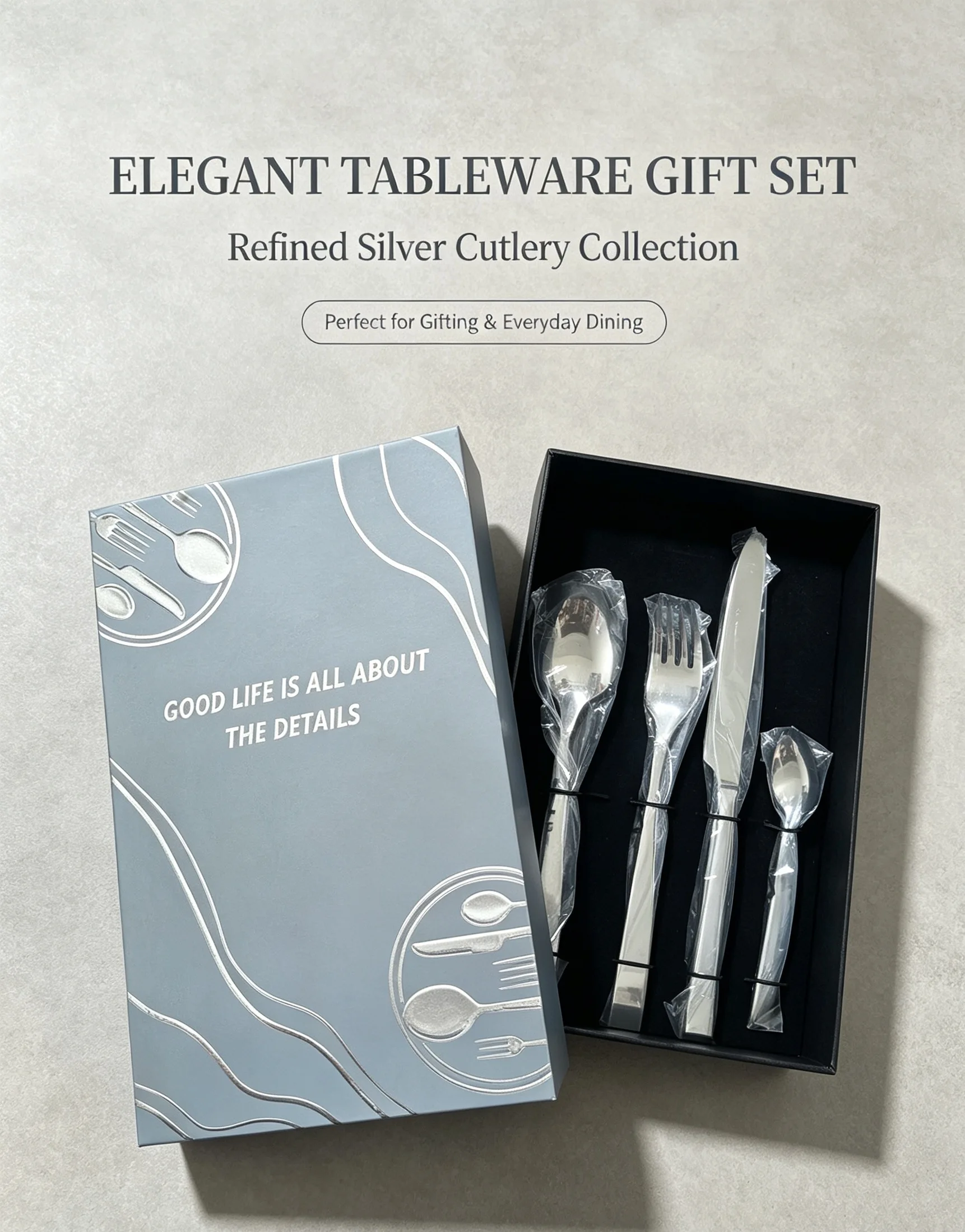 Slanted Cutlery Set 420/304 Stainless Steel with Gift Box, Premium Flatware, Perfect Gift for Business and Friends