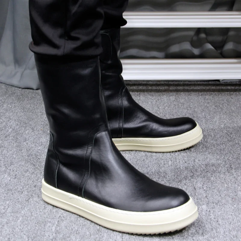 

2025 Men High Top Chelsea Boots Genuine Leather Luxury Trainers Women Sneakers High Street Autumn Black Designer Shoes