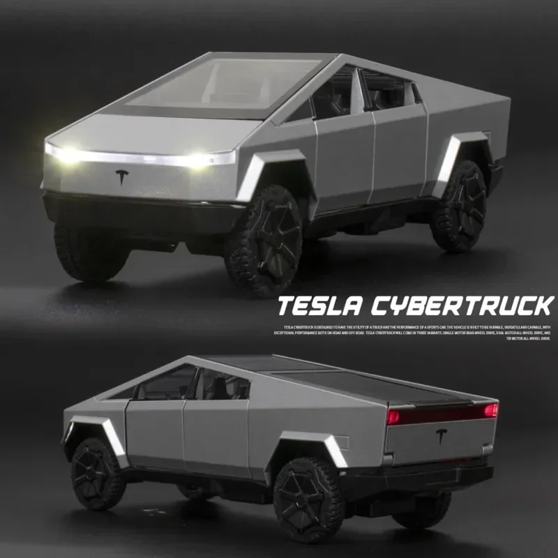 1:32 Tesla Cybertruck Pickup Alloy Car Model Diecast Toy Vehicle Sound And Light Simitation For Children Christmas Gift Boy Toys