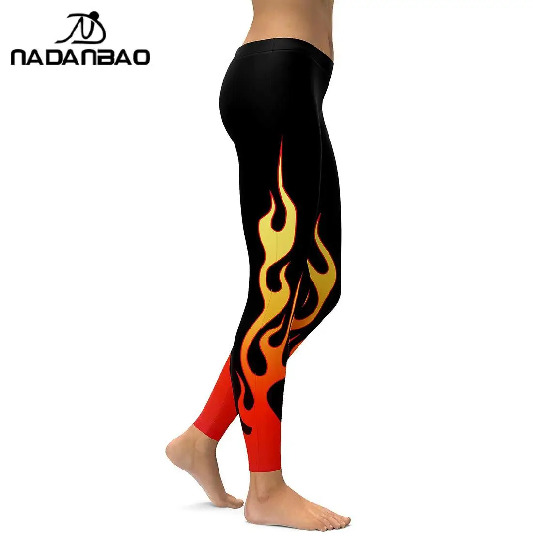 NADANBAO Women Flame Print Leggings Ladies Sports Workout Pants Sexy Slim Yoga Trousers Mid Waist Burningman Festival Outfit