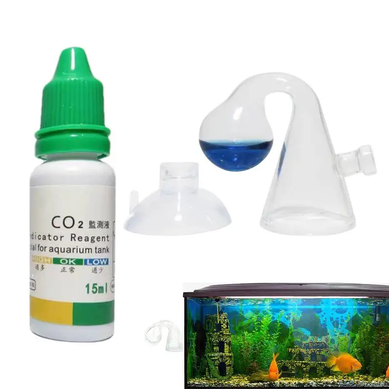 CO2 Aquarium Kit Portable 15ml CO2 Checker Solution Drop Checker Aquarium CO2 Systems CO2 Diffuser For Accurate Fish Tank