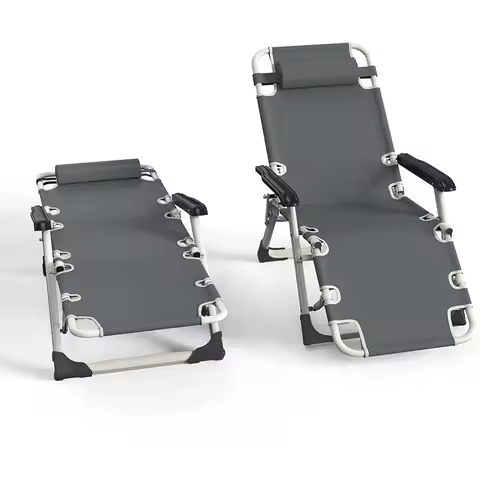 Outdoor Adjustable Reclining Folding Beach Sunbed Lounger Chair Garden Chair Deck Installation-Free Pool Chair