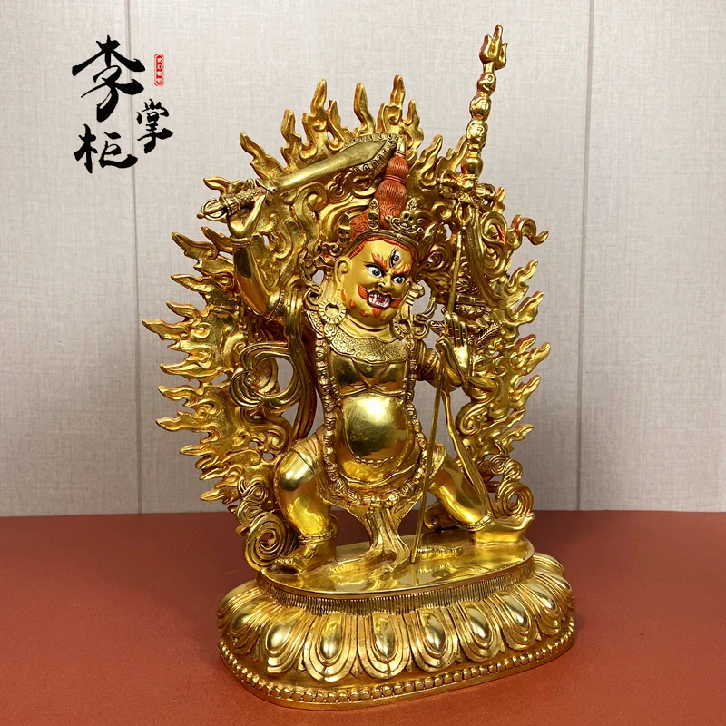 Tibetan Tantra Large Pure Copper Full Gilt Big Red Siming Lord Buddha Statue Ornament Tibetan Brass Sister Dharma Protector Seik