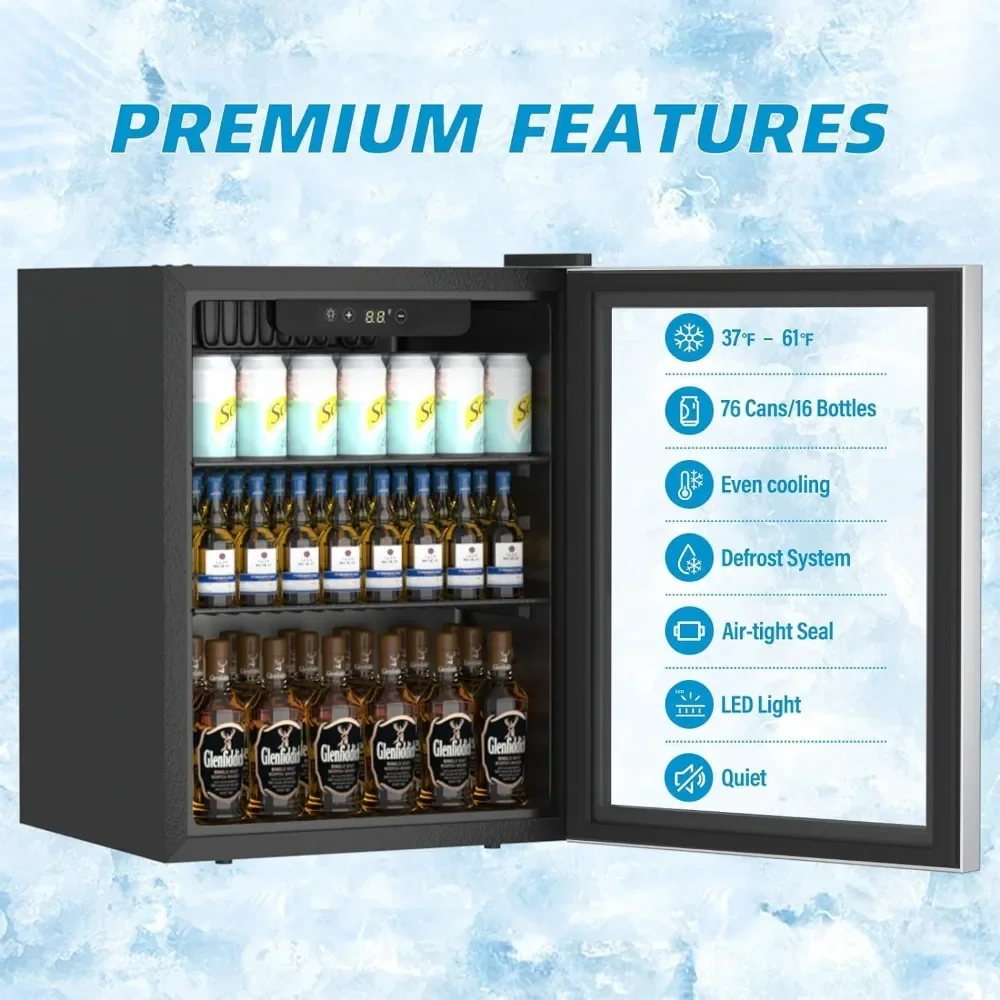 Wine Fridge, 1.7 Cubic Feet/76 Can, Adjustable Shelve & LED Display, Freestanding Wine Cooler