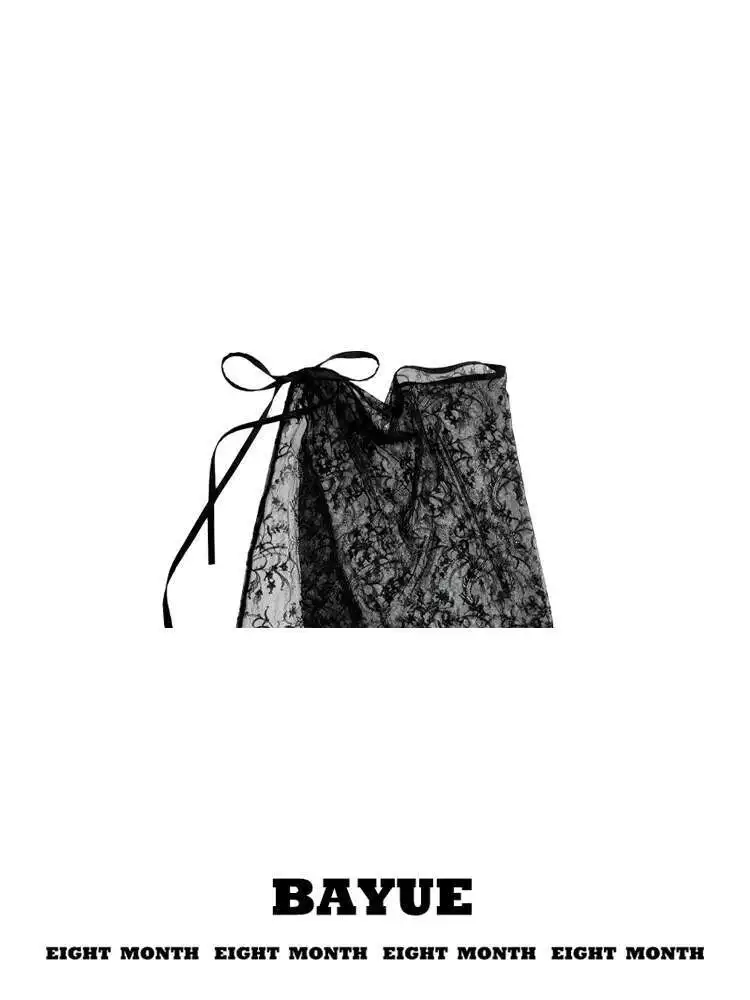 Einteiliger Typ Spitze Schwarzer Spitzen-Furzvorhang Damenmode Hottie Fashion Fold Through Senior Rock Schwarz Weiß