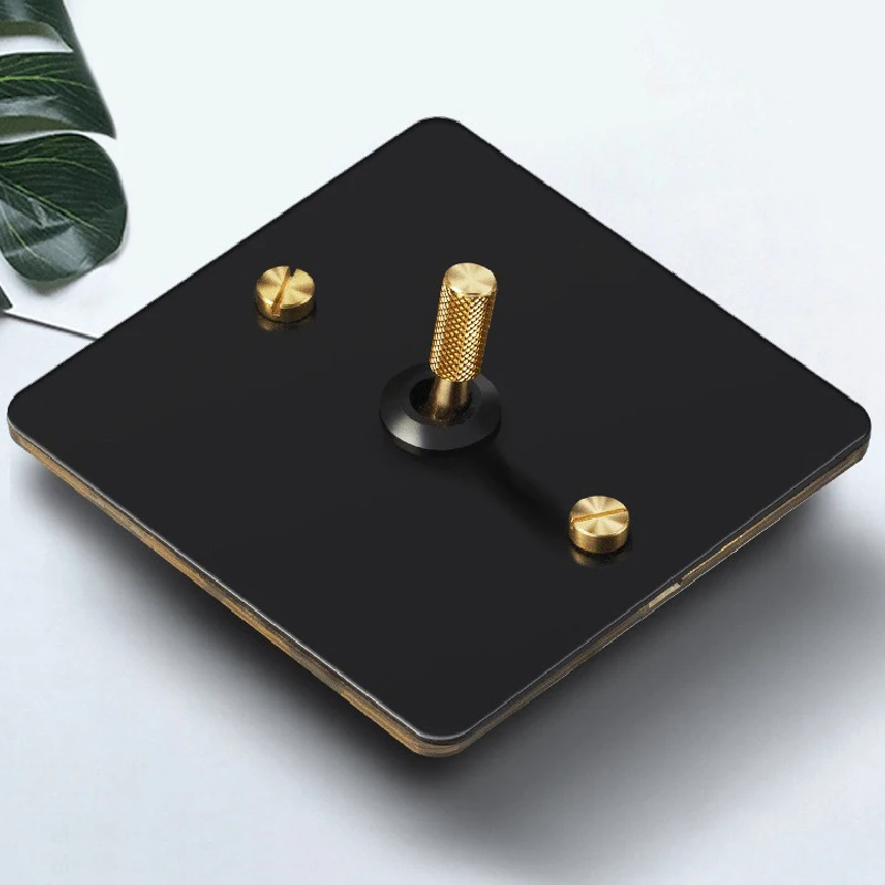 Europe UK  AU NZ Socket Black Wall Light Switch  Luxury Retro Copper Metal Panel 86 Type Lever Switch Surface Home-Appliance