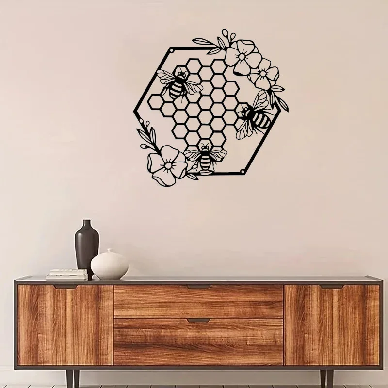 

Crafts Wall Art Farmhouse Honeycomb With Flowers Metal Wall Decor Hanging For Living Room Garden Bedroom Office Home Wall